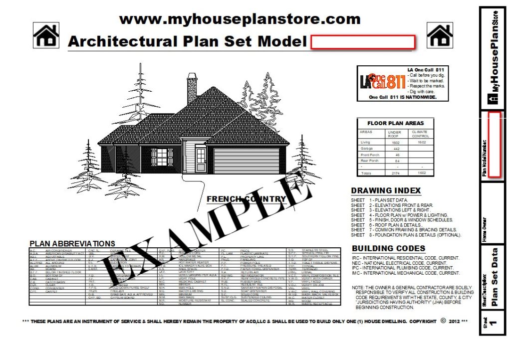 Example House Plan Cover Sheet
