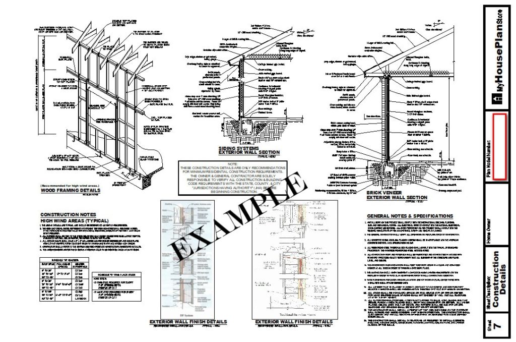 Example House Plan Construction Details Plan Sheet
